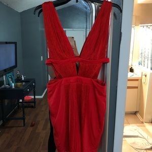 Red frindge mini dress